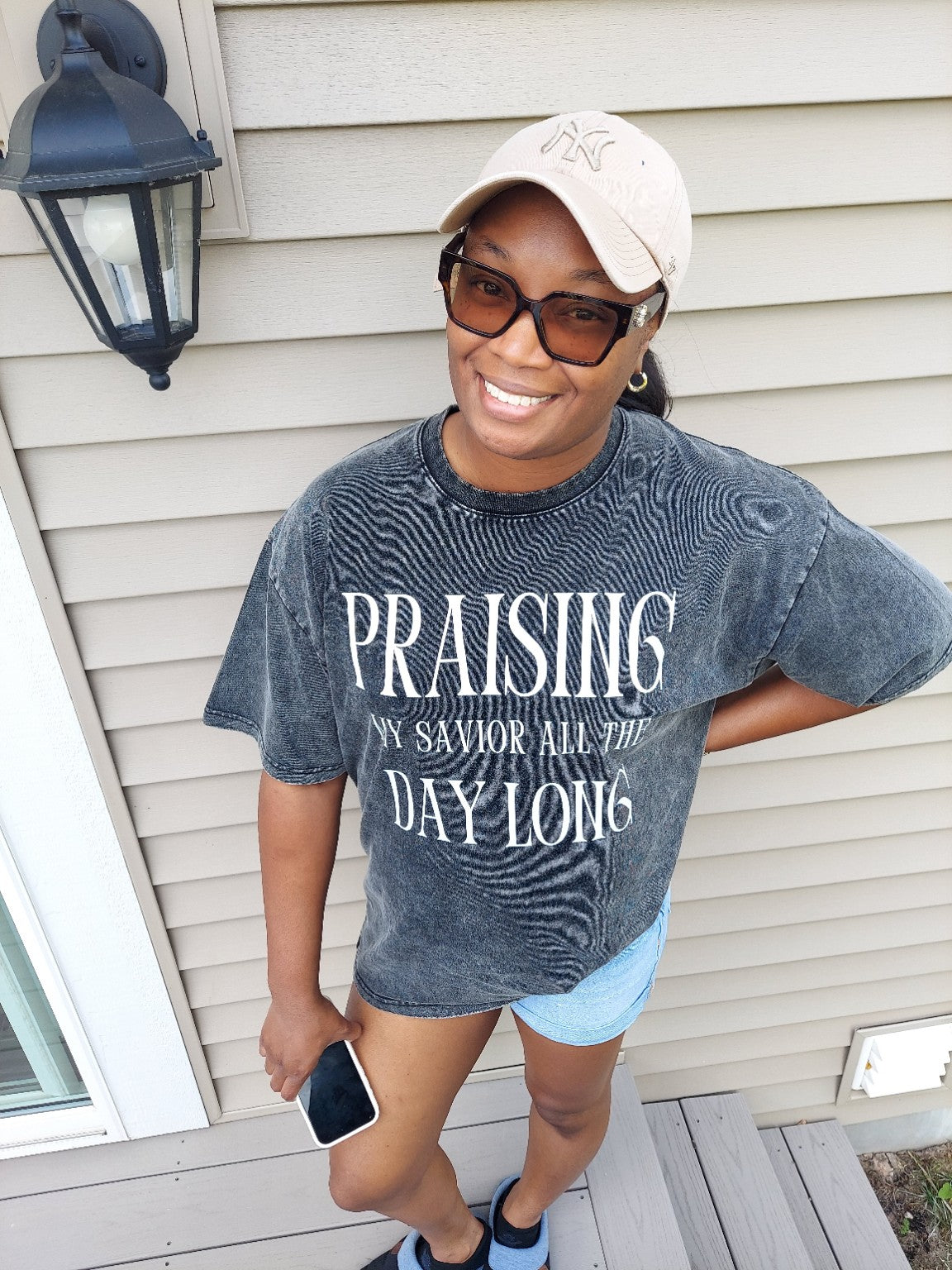 Praising My Savior All the Day Long Snow Washed Oversized Christian T-Shirt | Psalm 34:1
