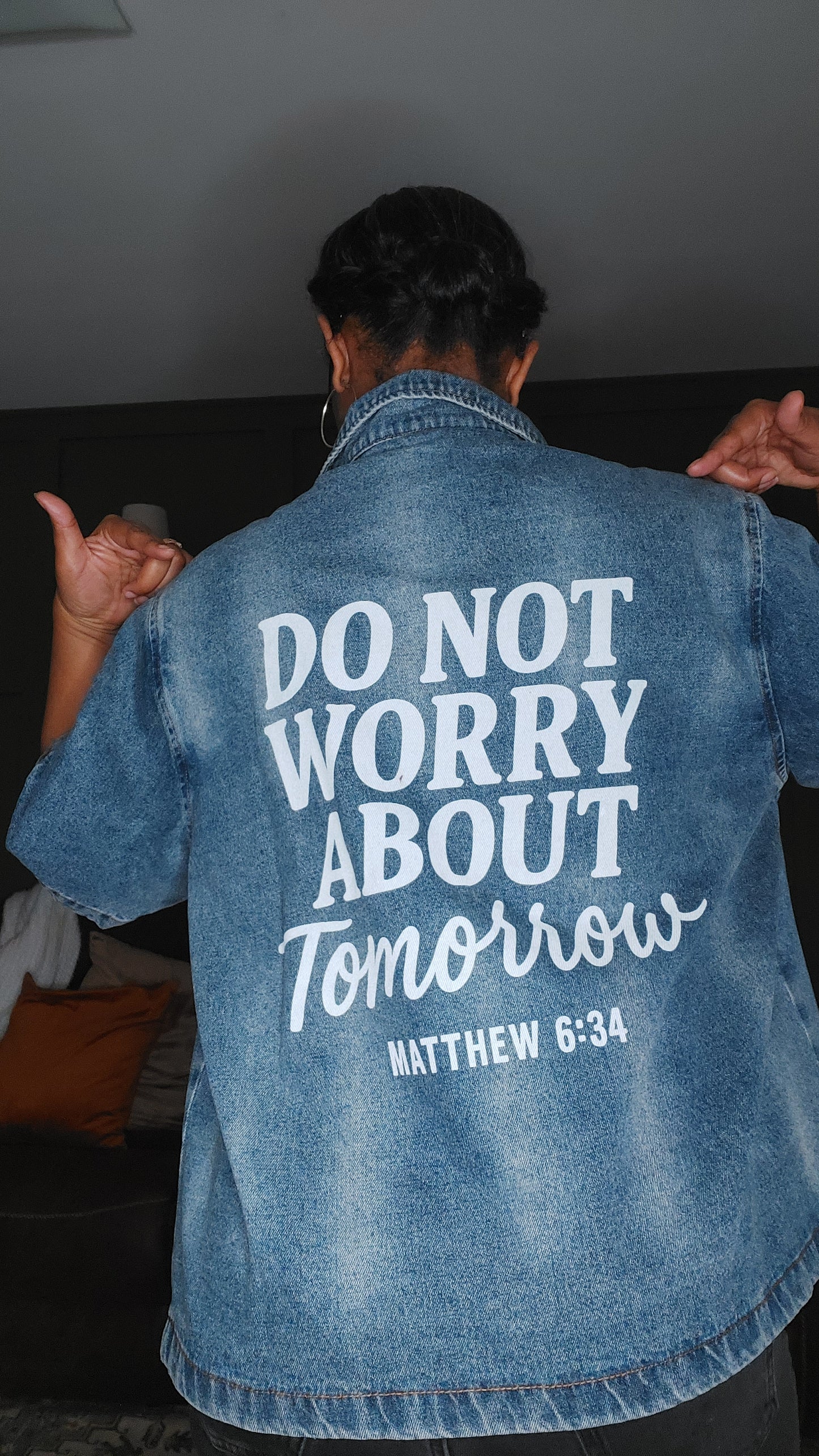 Do Not Worry Vintage Washed Full-Zip Denim Shirt | Matthew 6:34