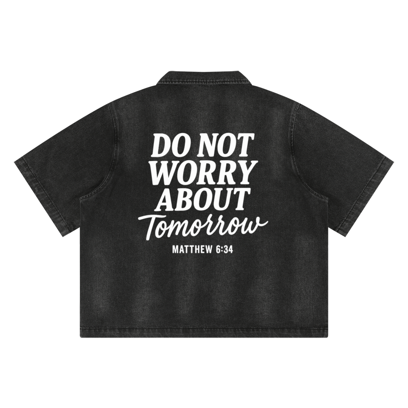 Do Not Worry Vintage Washed Full-Zip Denim Shirt | Matthew 6:34