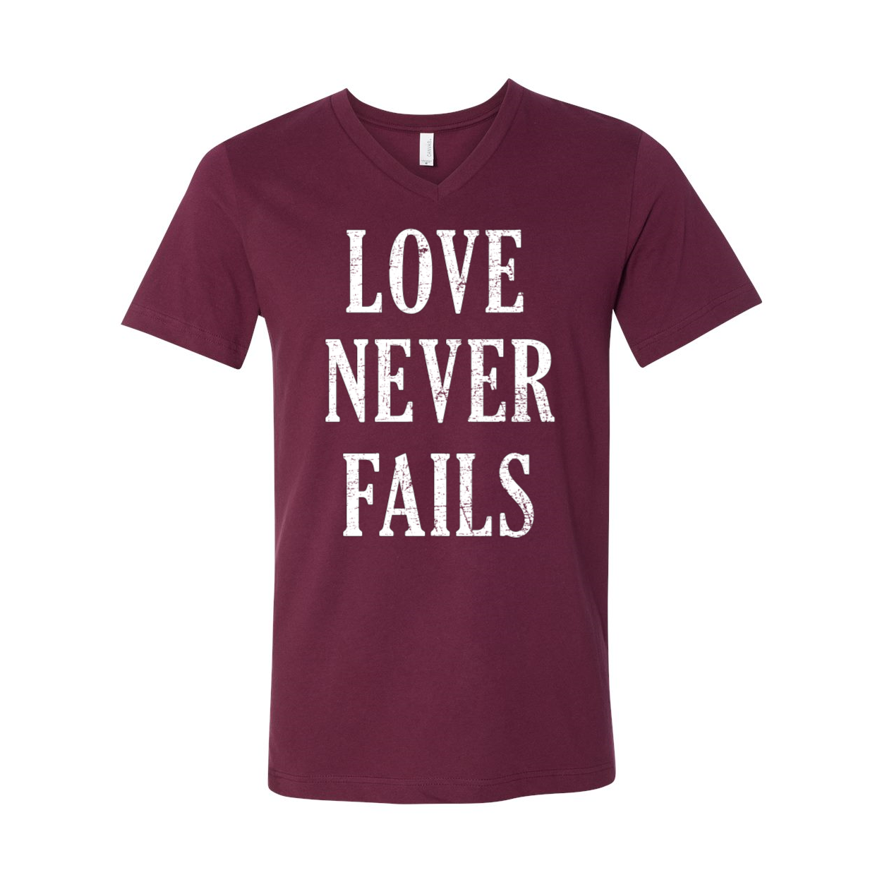 "Love Never Fails" Unisex V-Neck T-Shirt